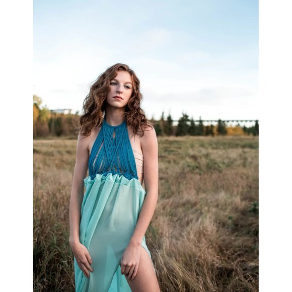 Macreme Women's Blue top Boho Style flowy bottom Handmade Maxi Dress New - Picture 9 of 9